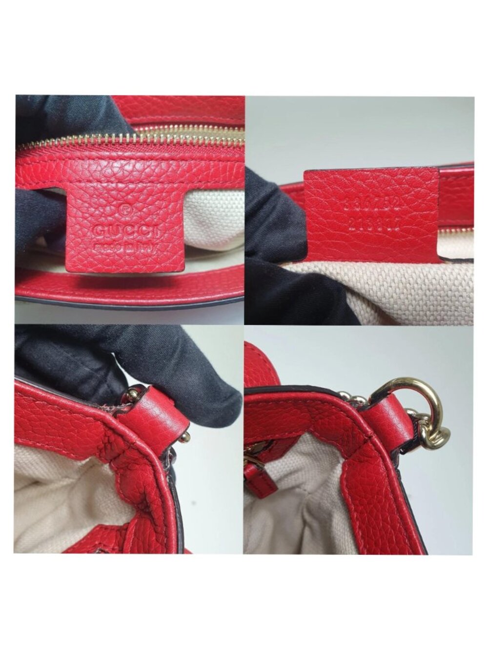 Authentic Gucci Soho Leather Chain Flap Crossbody Red | GG Logo Shoulder Bag - Picture 12 of 12